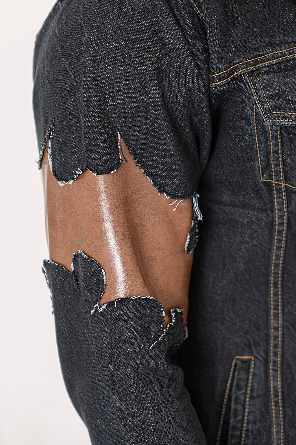 Leather Remix Denim Jacket