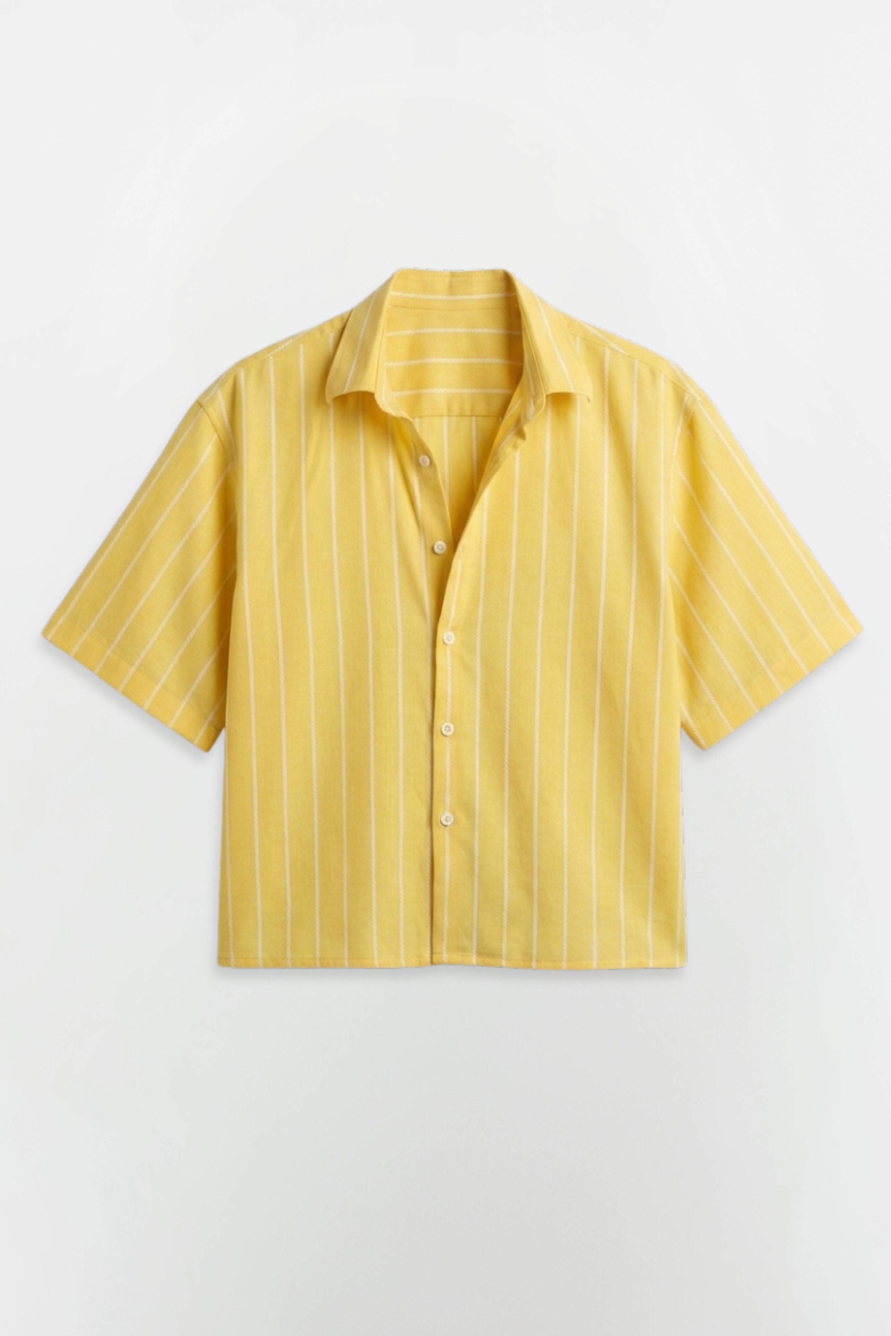 SOLÉA Lemon Striped Cropped Shirt - Half sleeves