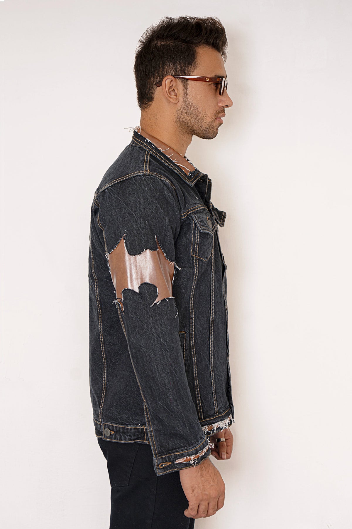 Leather Remix Denim Jacket