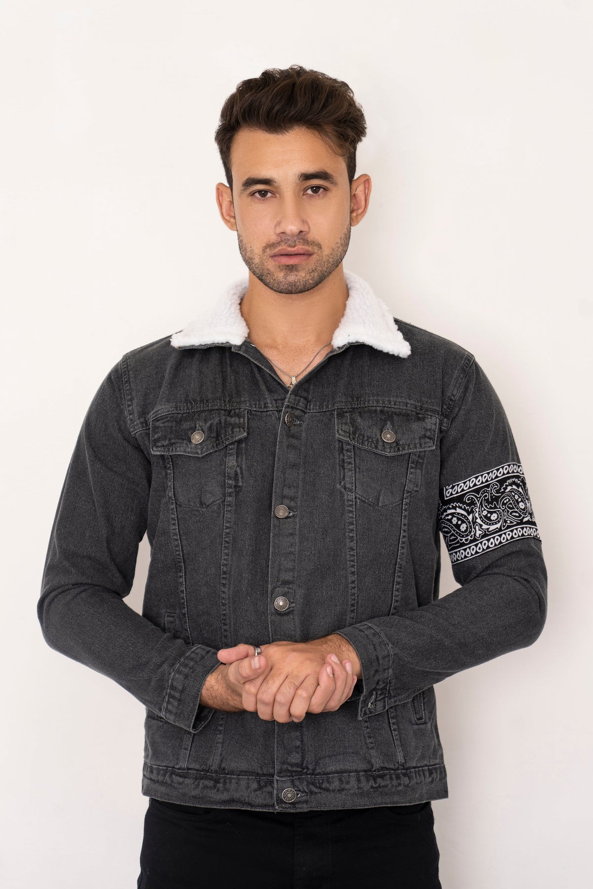 Grey Bandana Denim Jacket