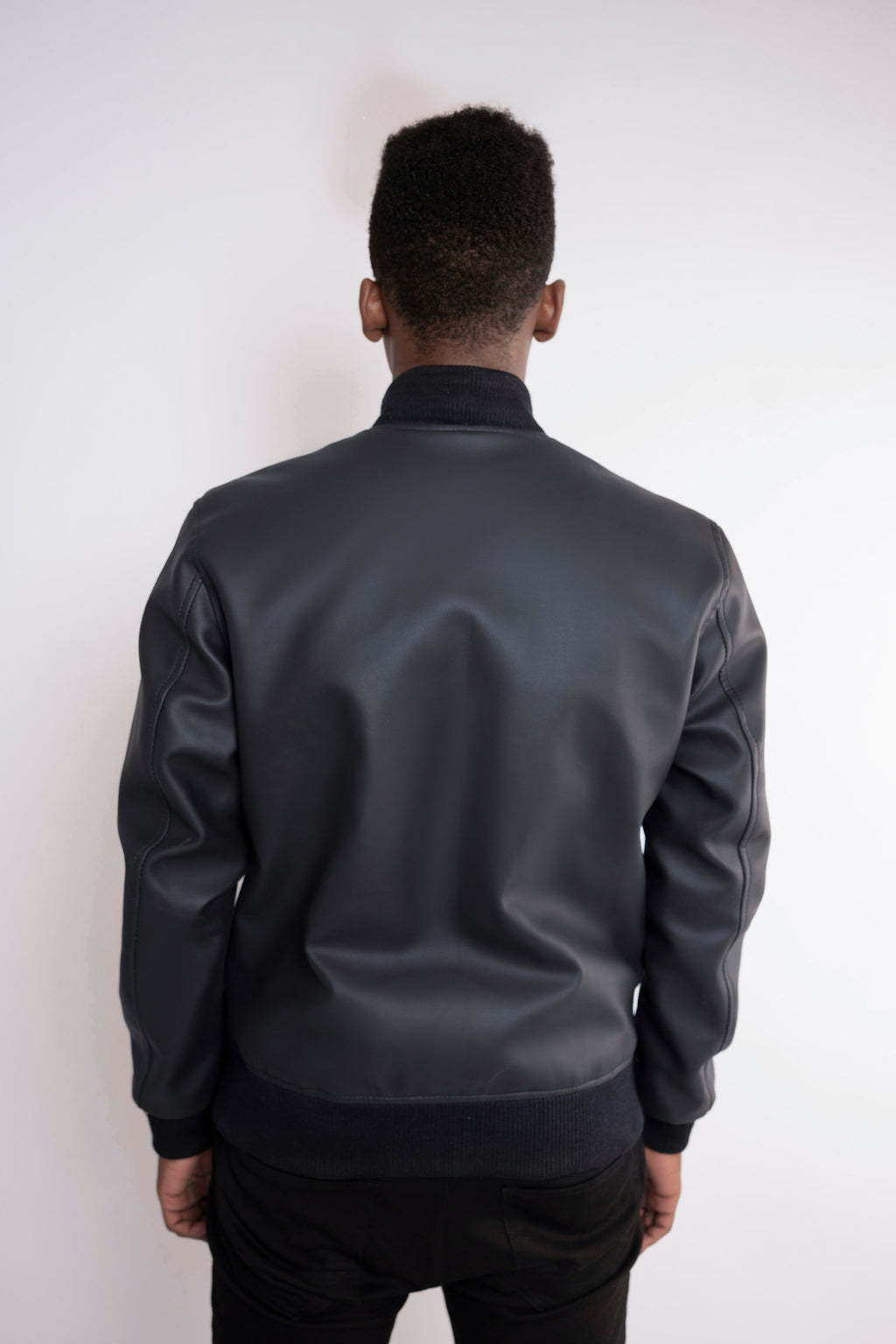 Basic Ribbed Edge Faux Leather Jacket