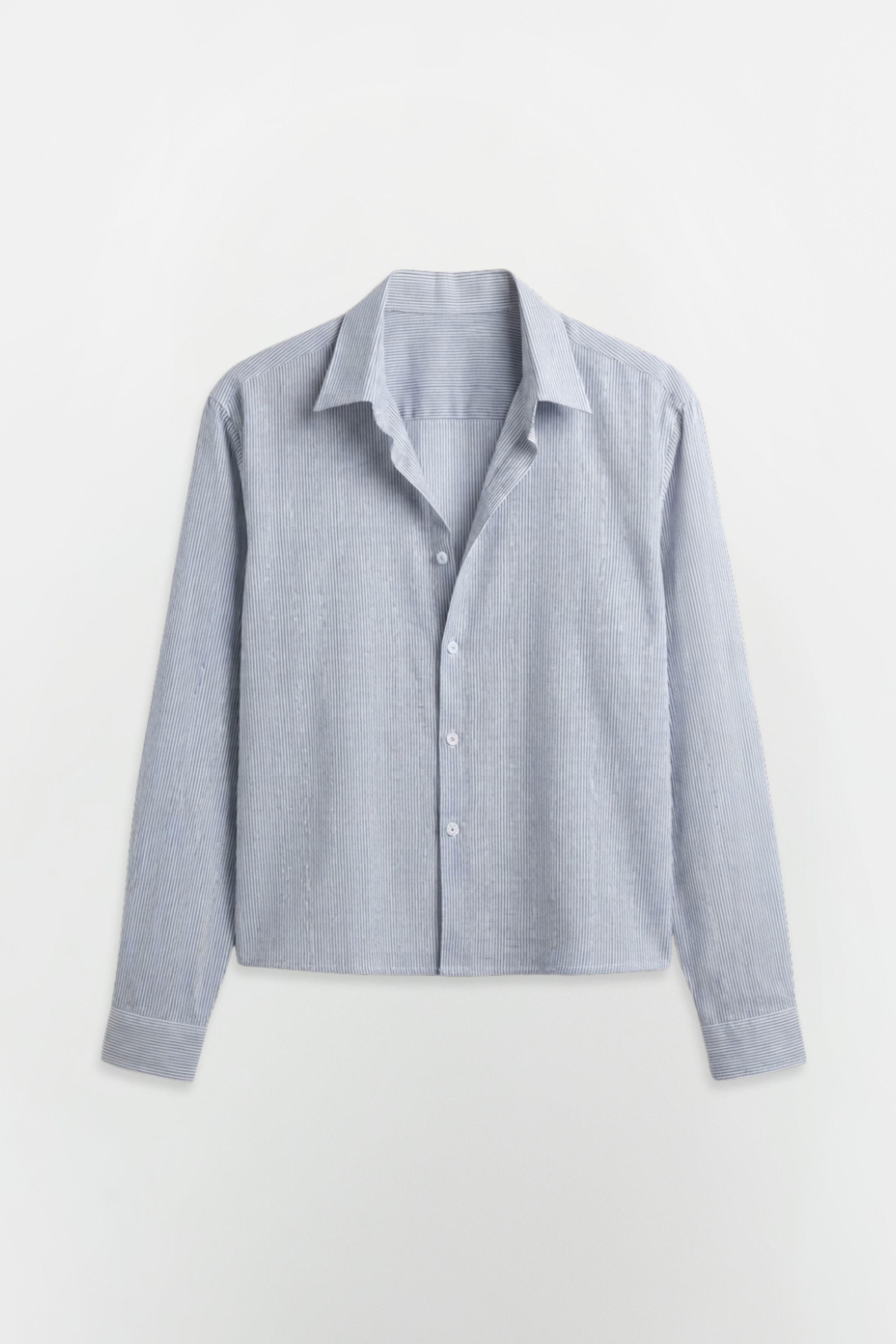 SOLÉA Blue Striped Cropped Shirt