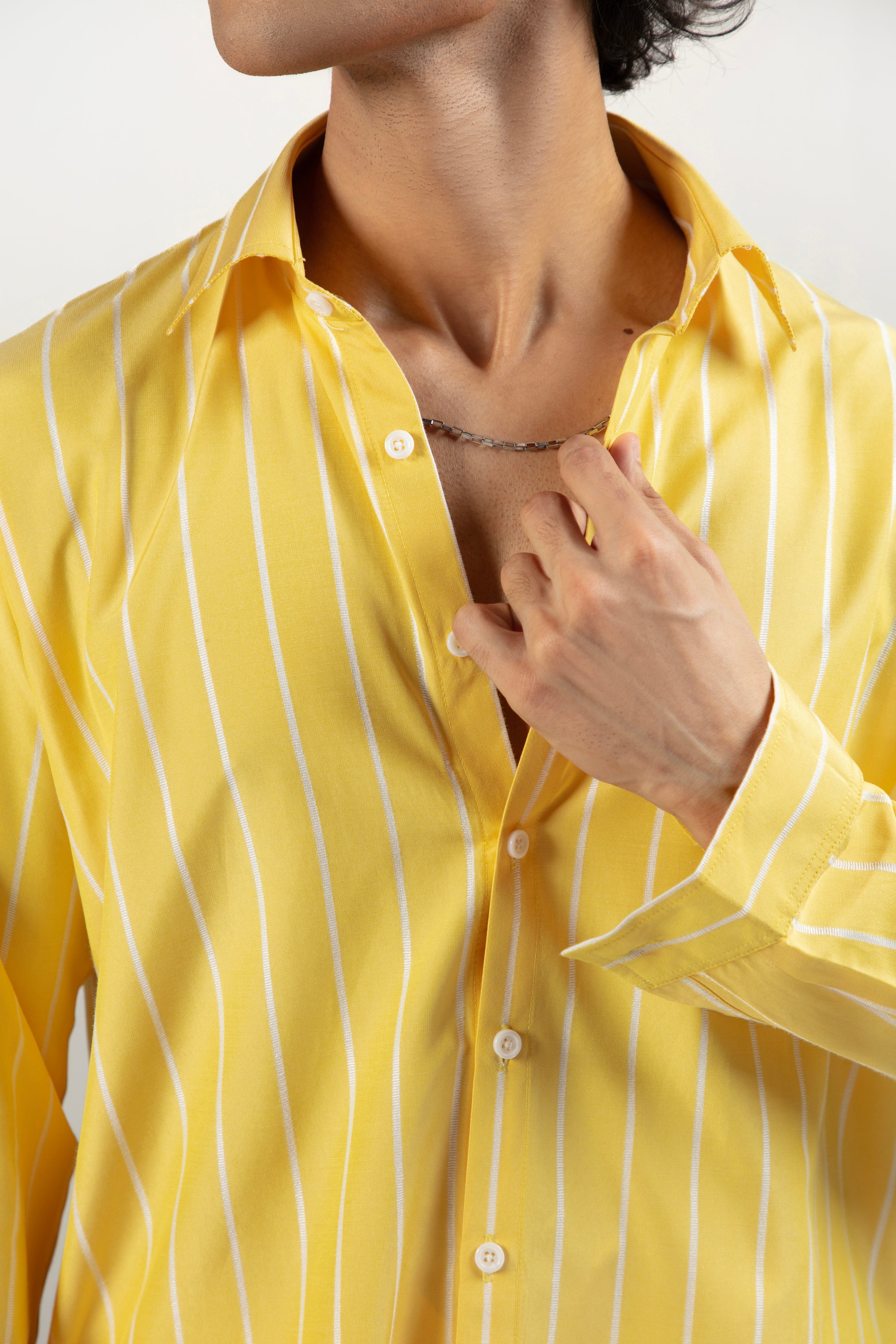 SOLÉA Lemon Striped Cropped Shirt - Full sleeves
