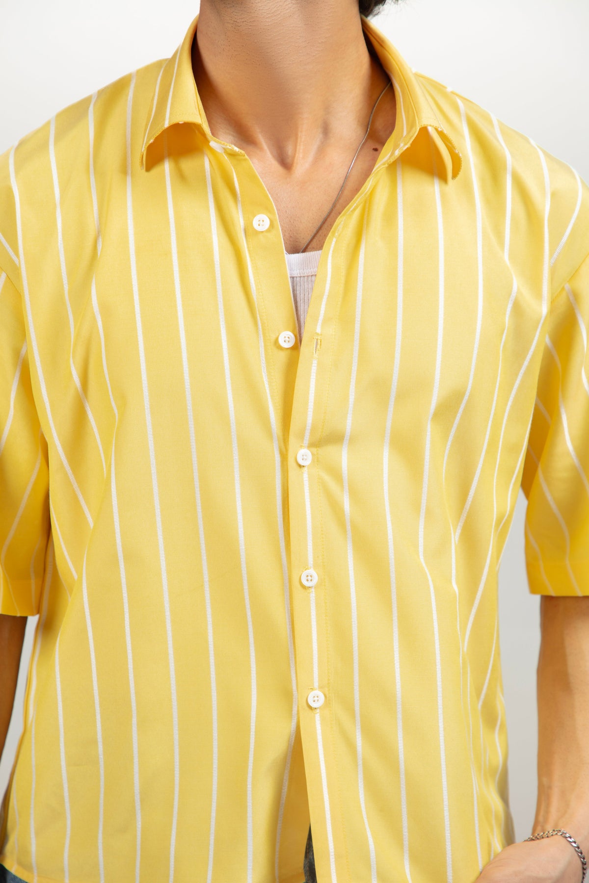 SOLÉA Lemon Striped Cropped Shirt - Half sleeves