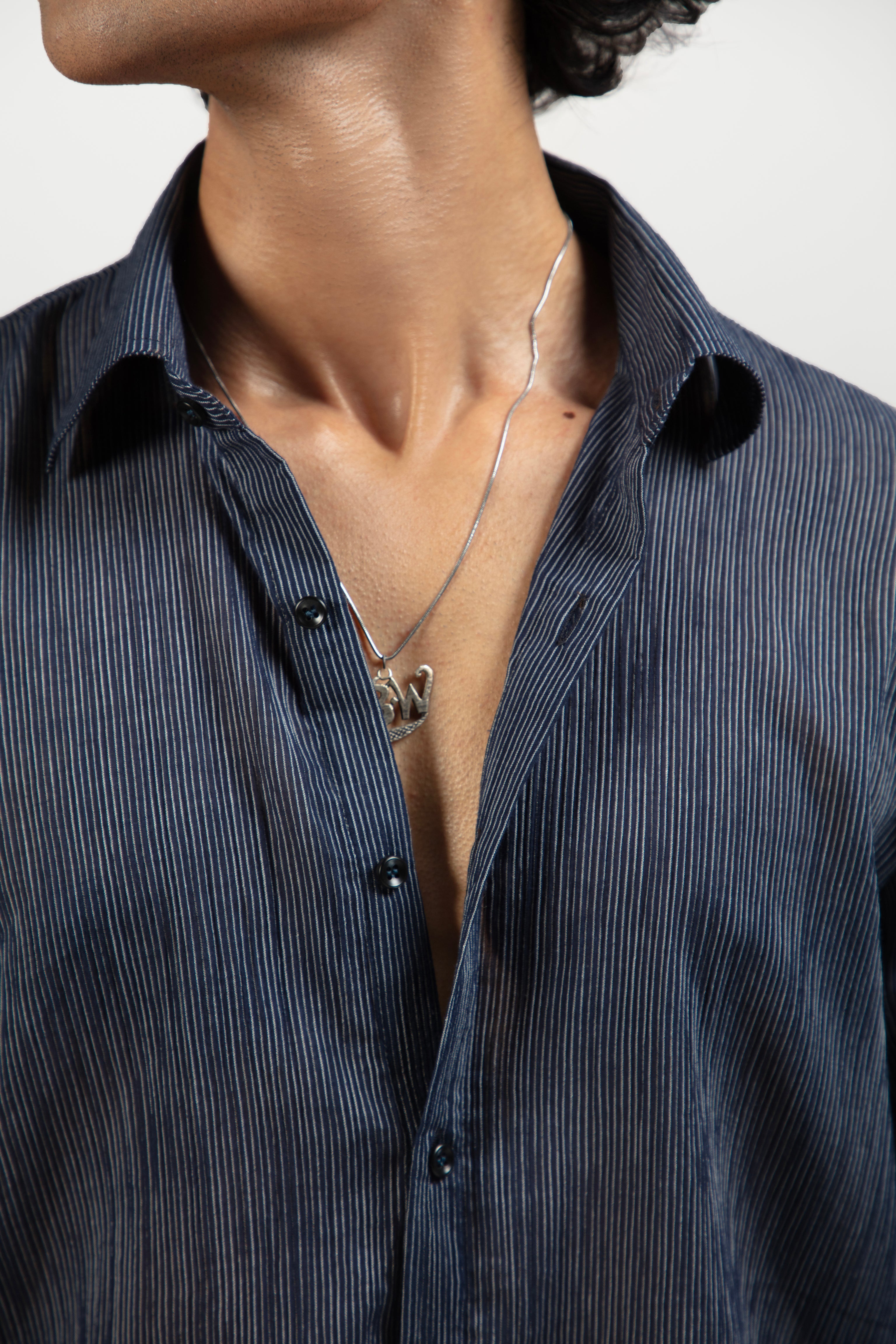 SOLÉA Navy Striped Cropped Shirt