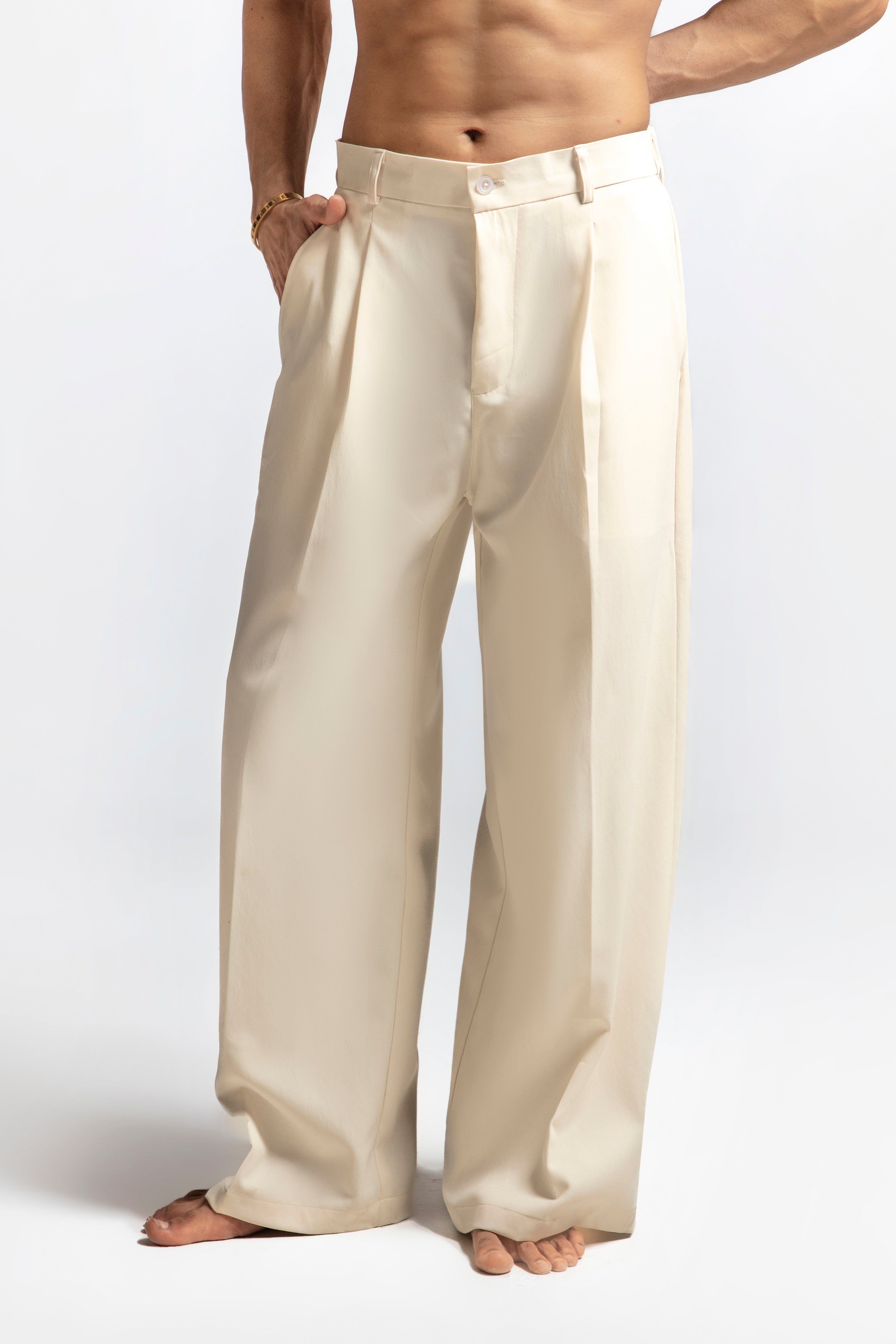 SOLÉA Beige Baggy Pleated Pants