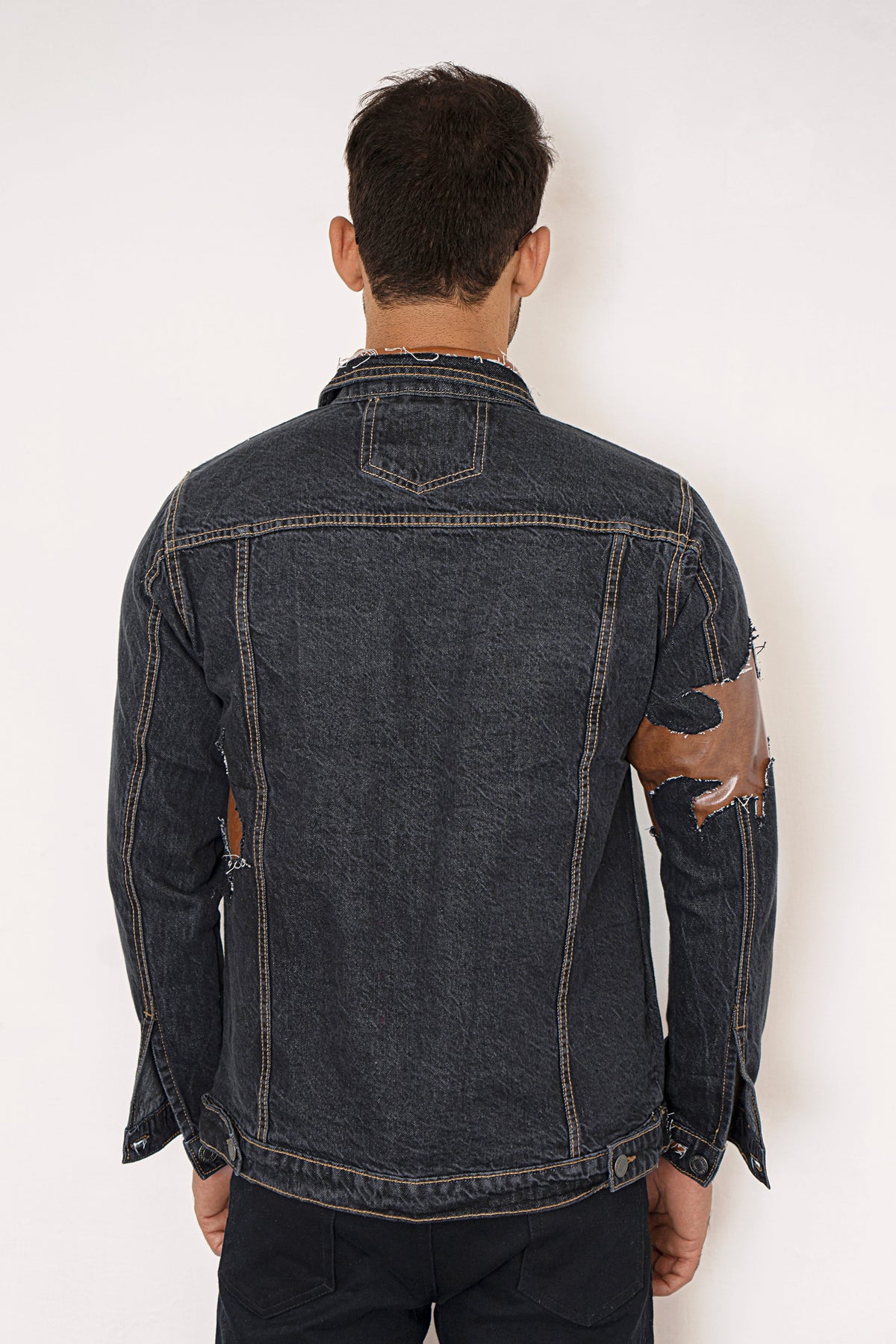 Leather Remix Denim Jacket