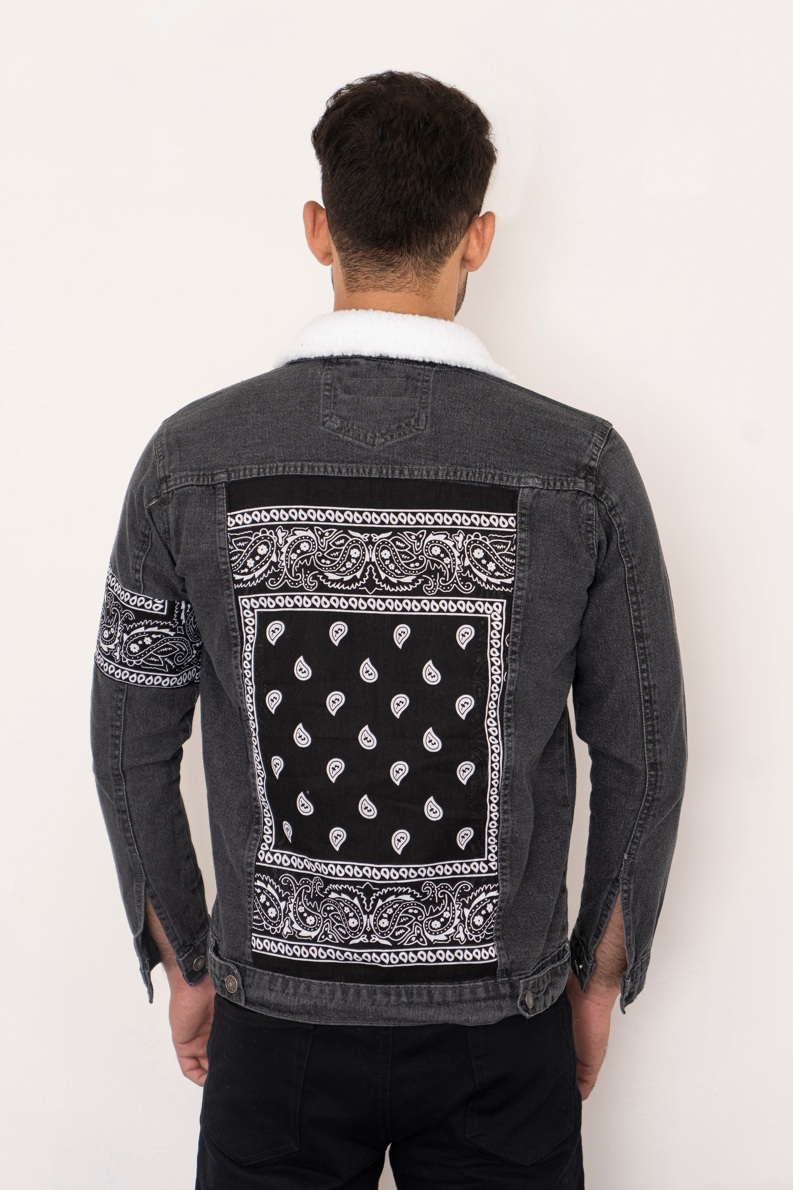 Grey Bandana Denim Jacket