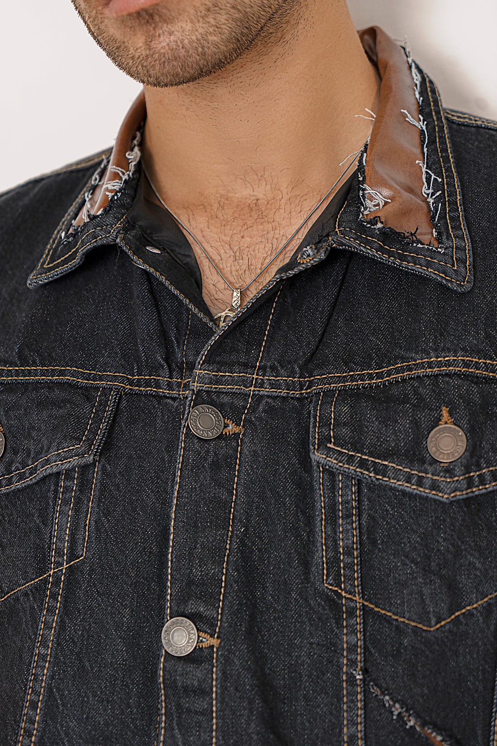 Leather Remix Denim Jacket