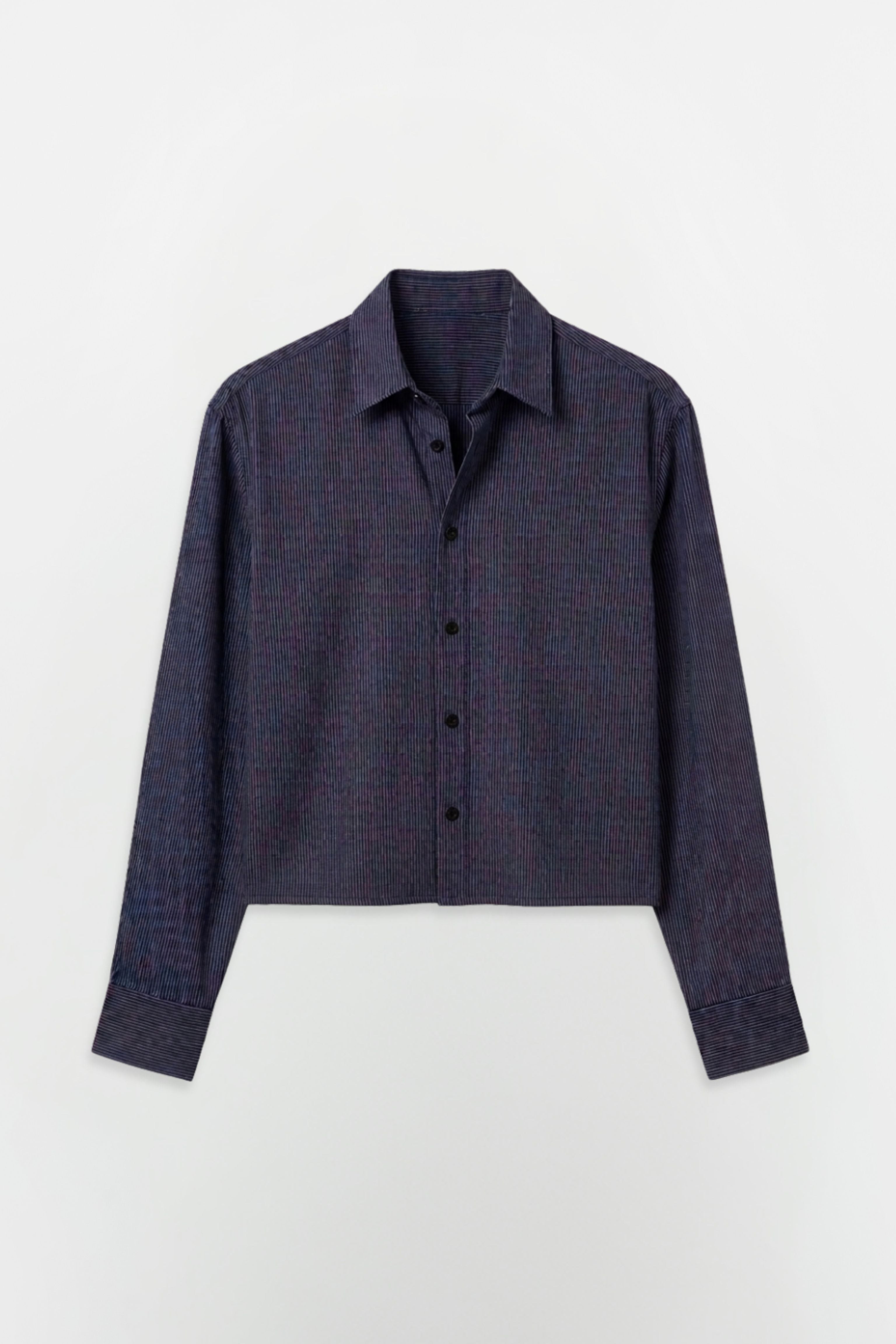 SOLÉA Navy Striped Cropped Shirt