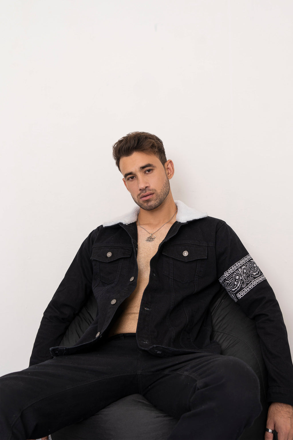 Black Bandana Denim Jacket