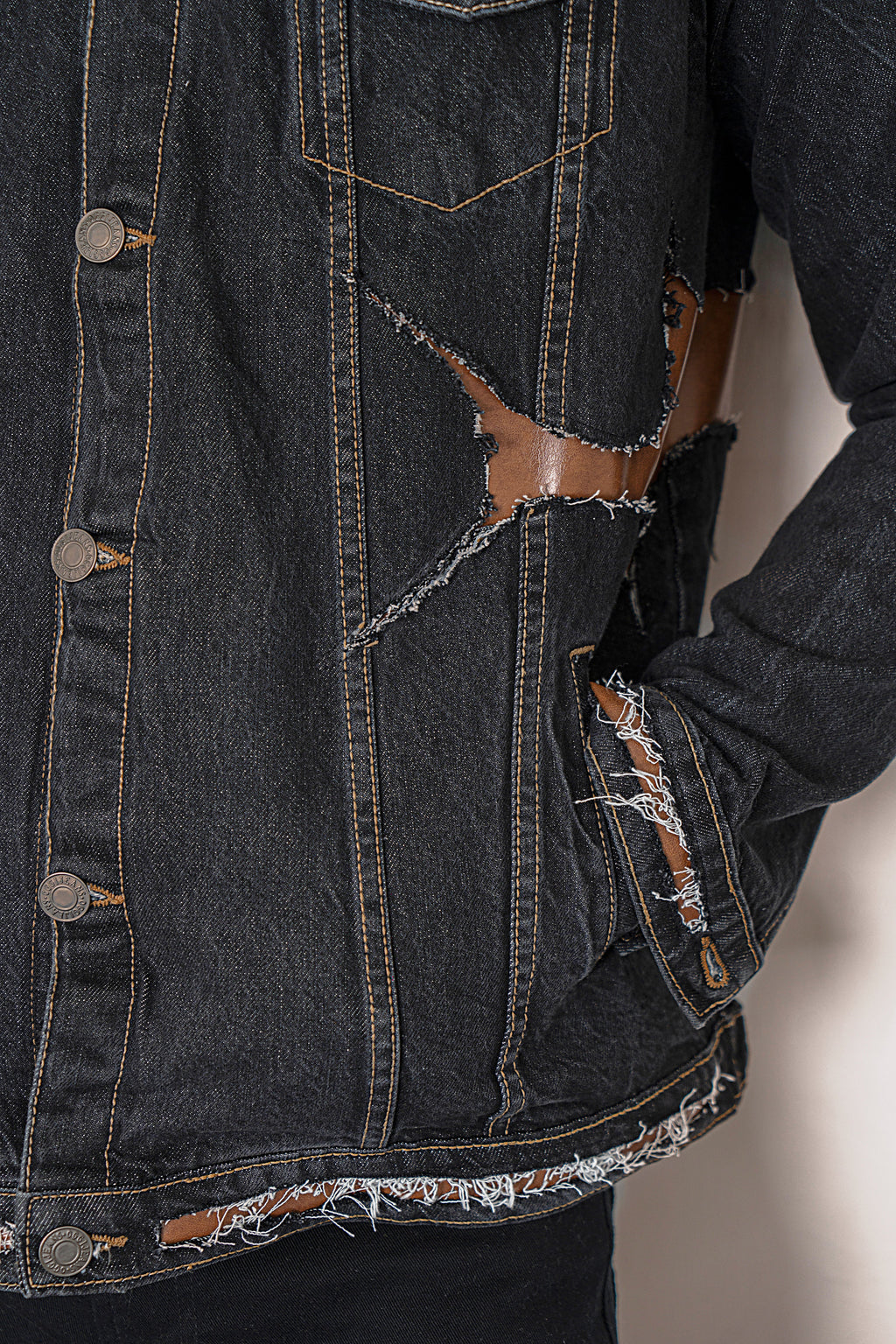 Leather Remix Denim Jacket