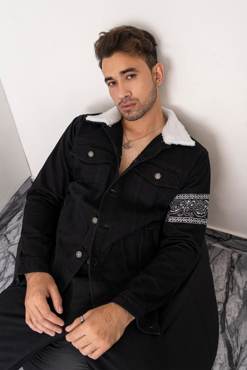 Black Bandana Denim Jacket