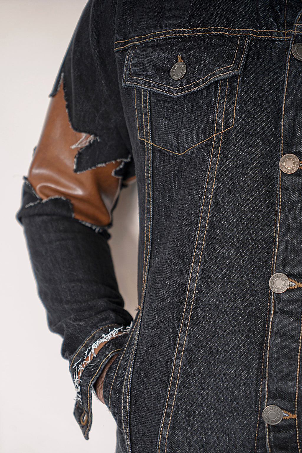 Leather Remix Denim Jacket