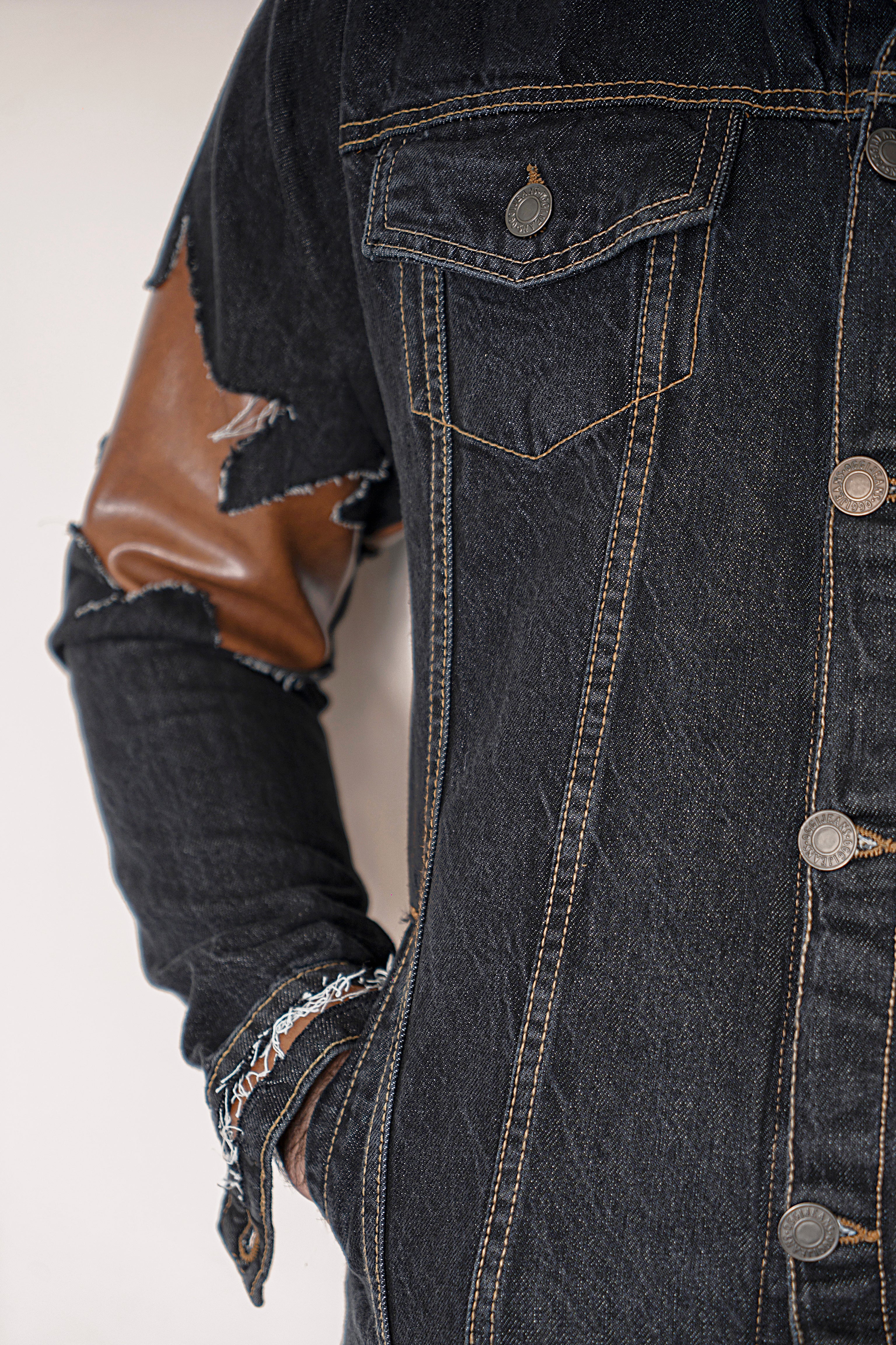 Leather Remix Denim Jacket