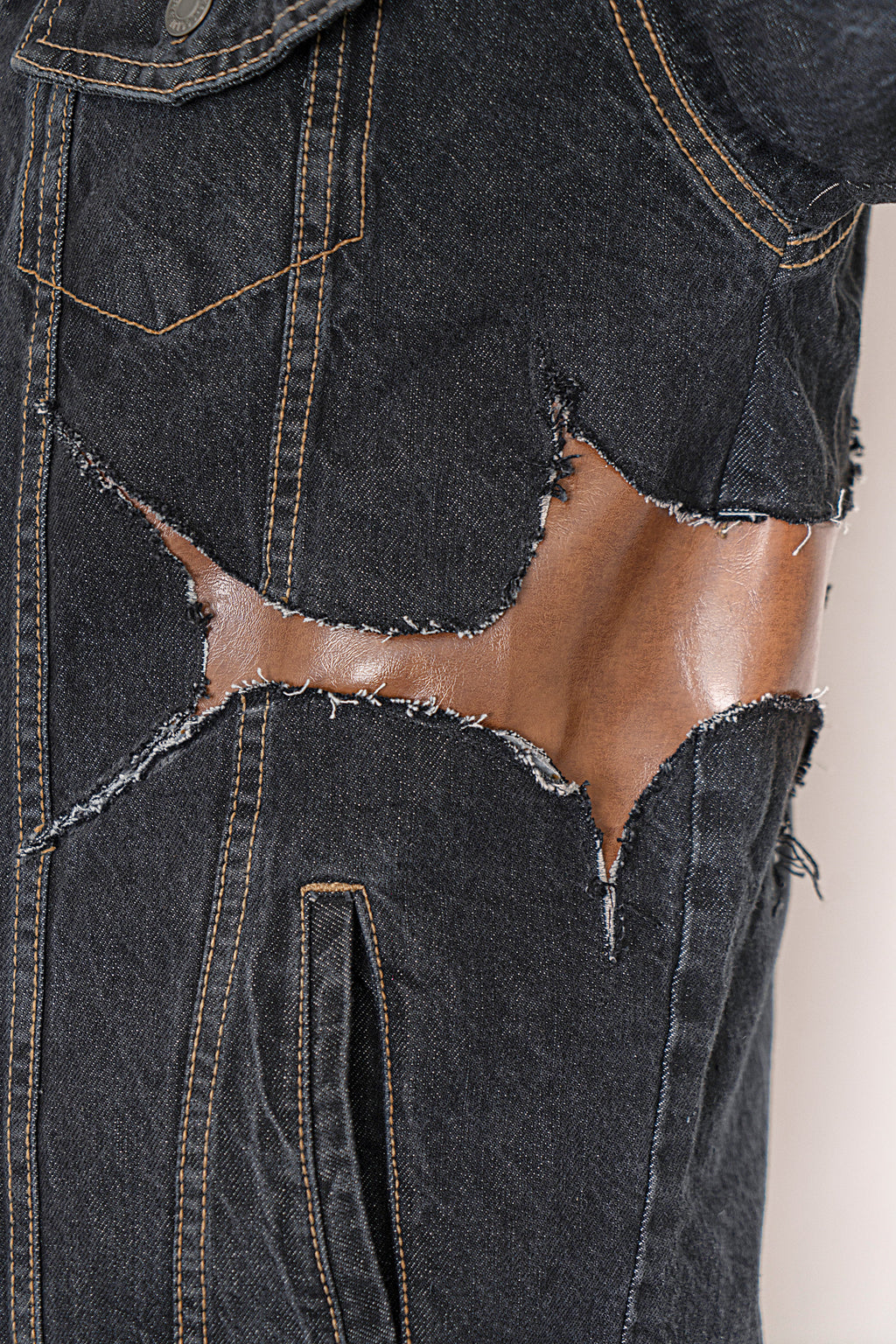 Leather Remix Denim Jacket