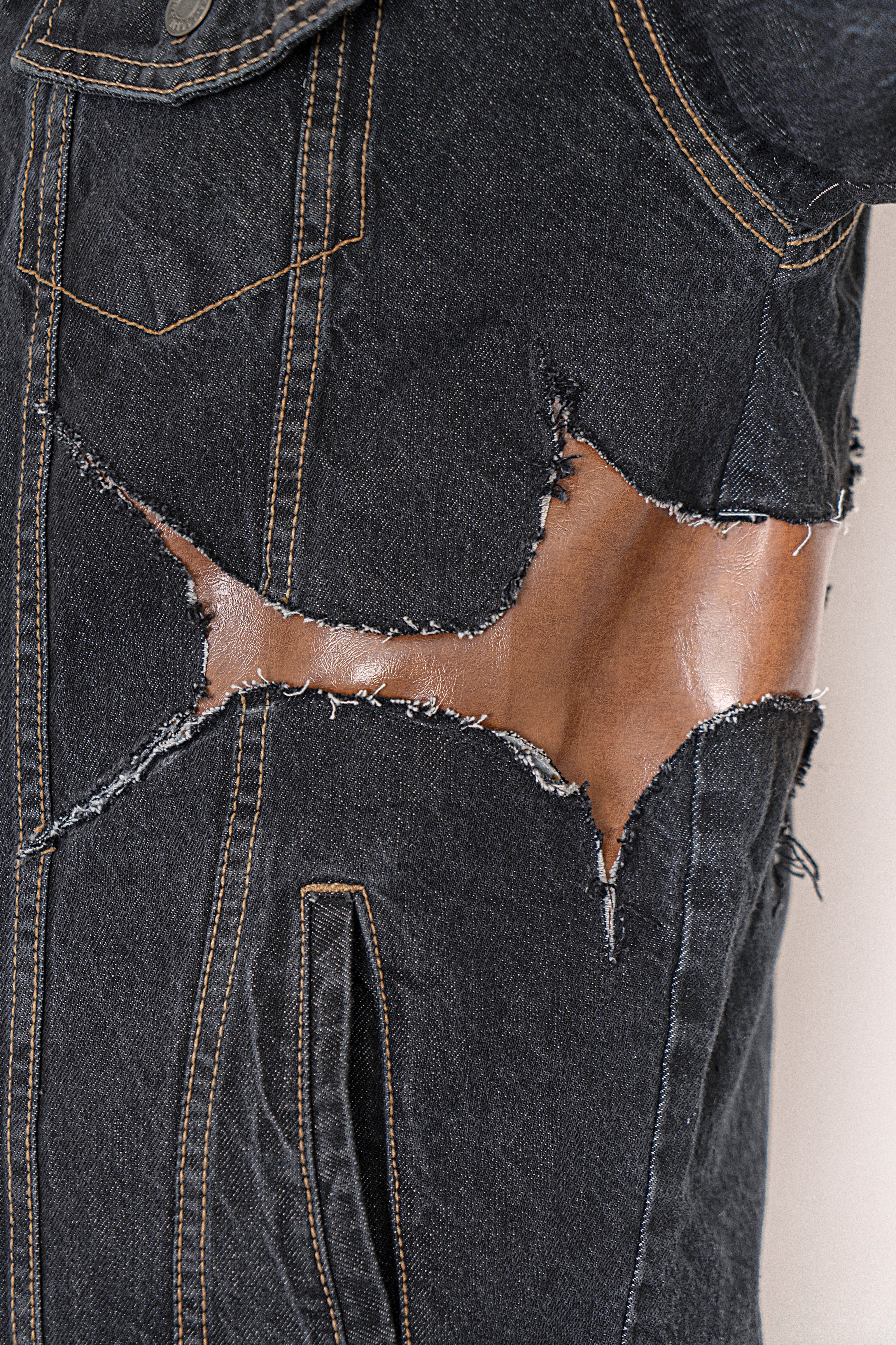 Leather Remix Denim Jacket