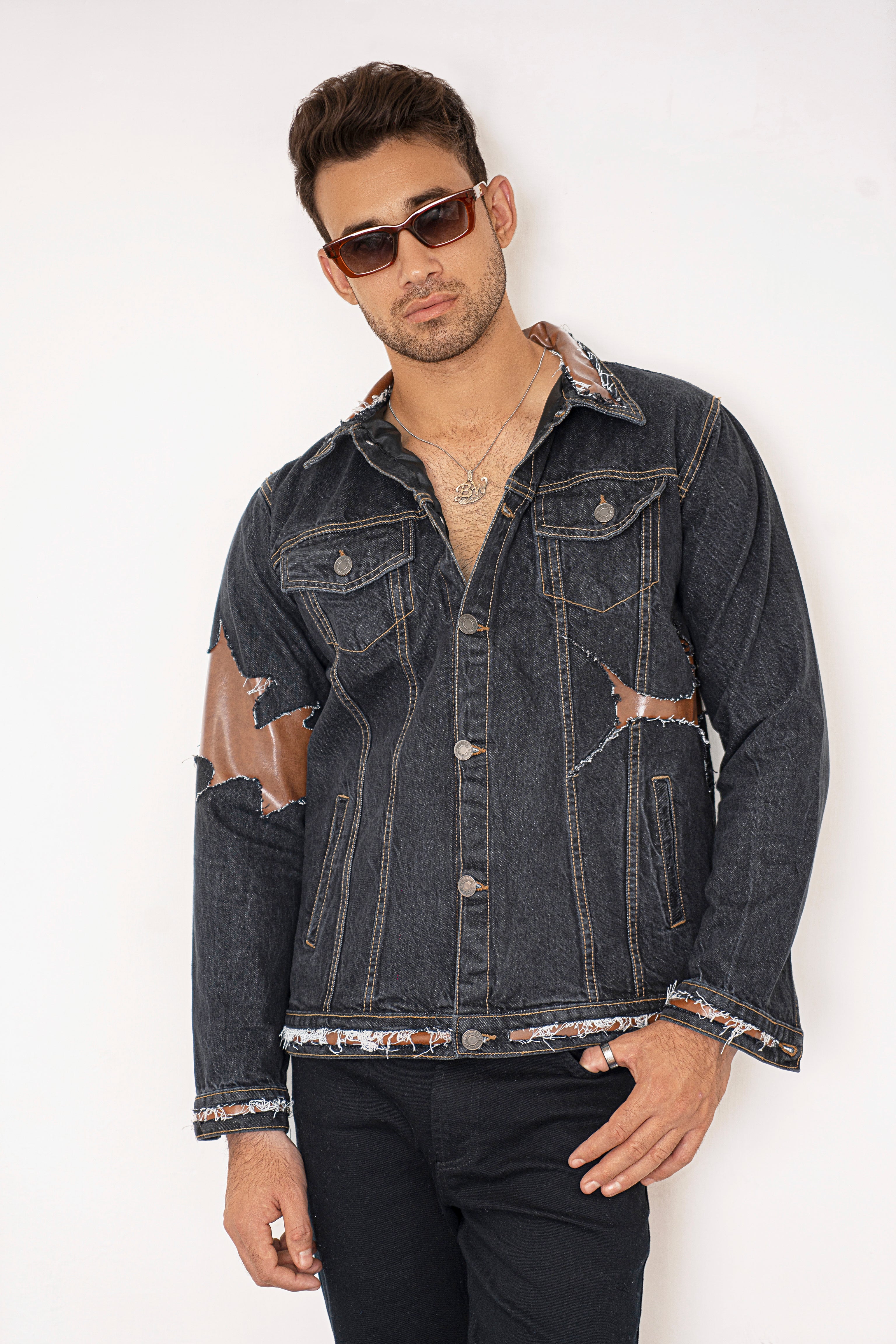 Leather Remix Denim Jacket
