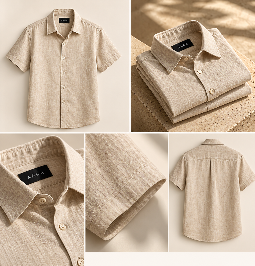 Sand Beige Linen Shirt |  A A R A SIGNATURE
