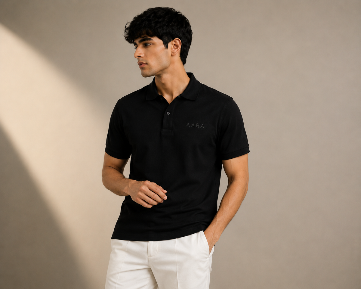 AARA Black Polo Shirt – Premium Contrast Edition