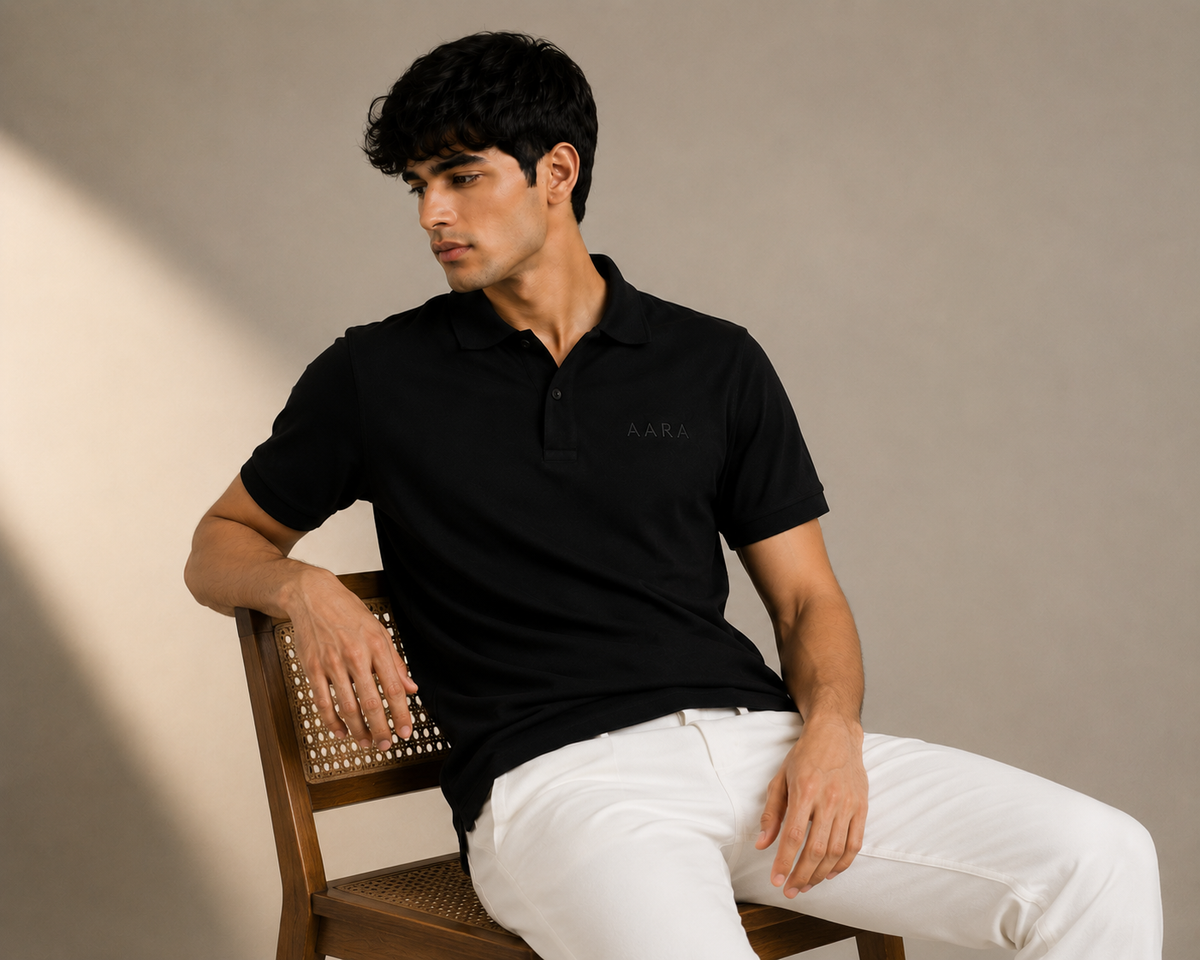 AARA Black Polo Shirt – Premium Contrast Edition