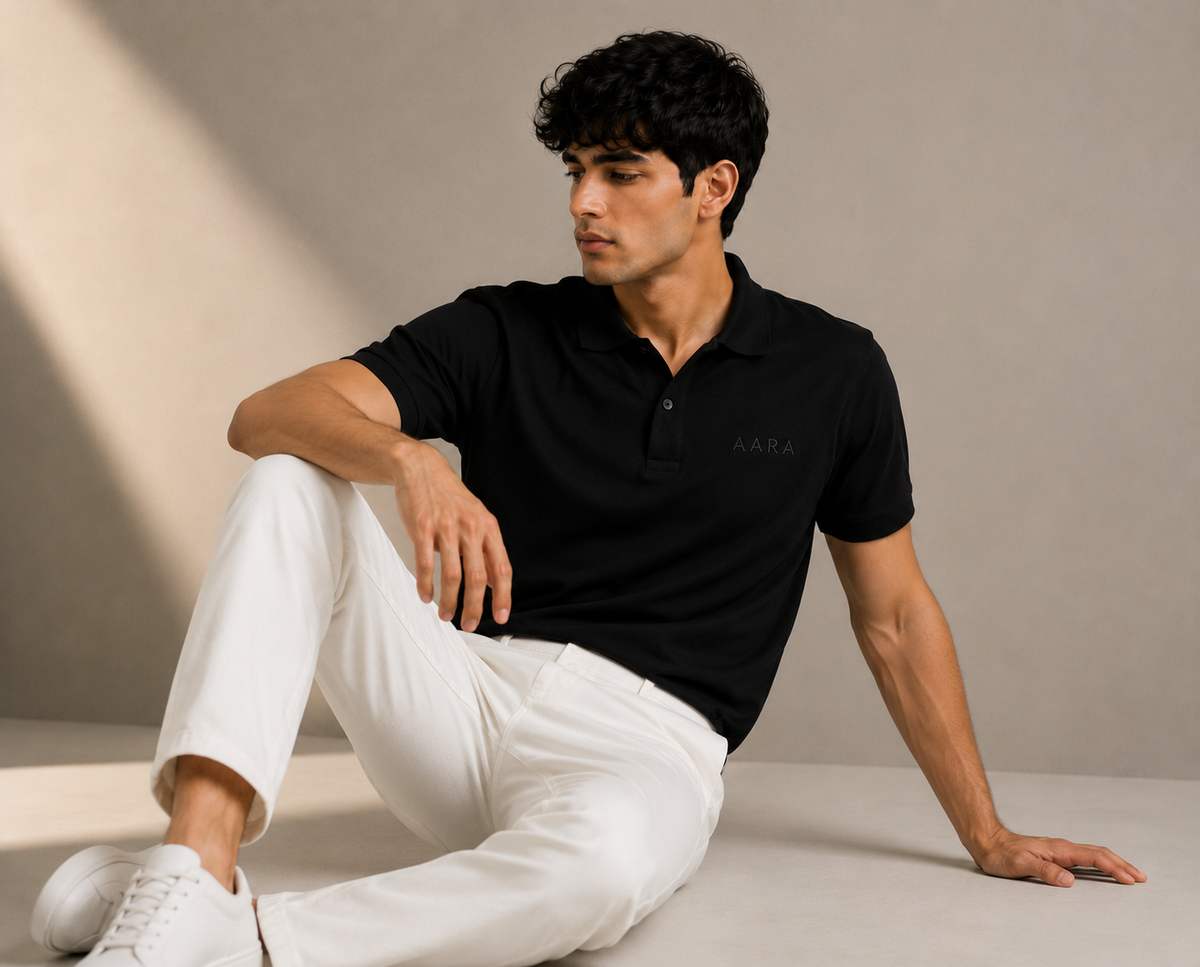AARA Black Polo Shirt – Premium Contrast Edition