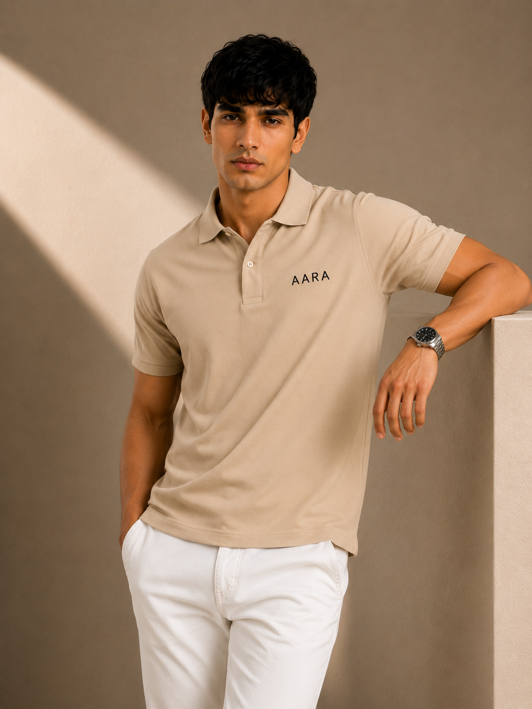 AARA Sand Beige Polo Shirt – Signature Walking Edition