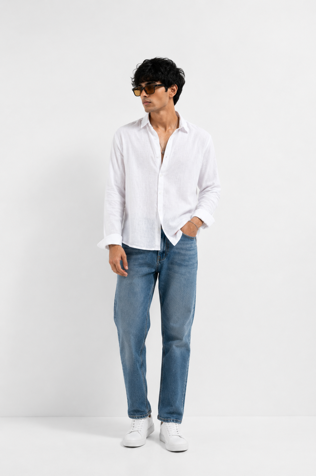 SOLÉA White Textured Cropped Shirt