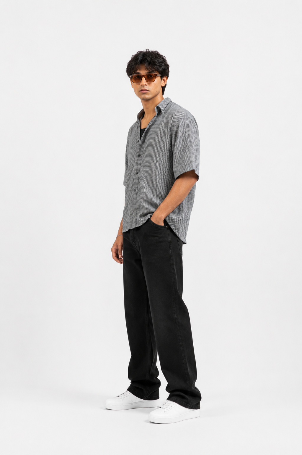SOLÉA Checkered Cropped Shirt