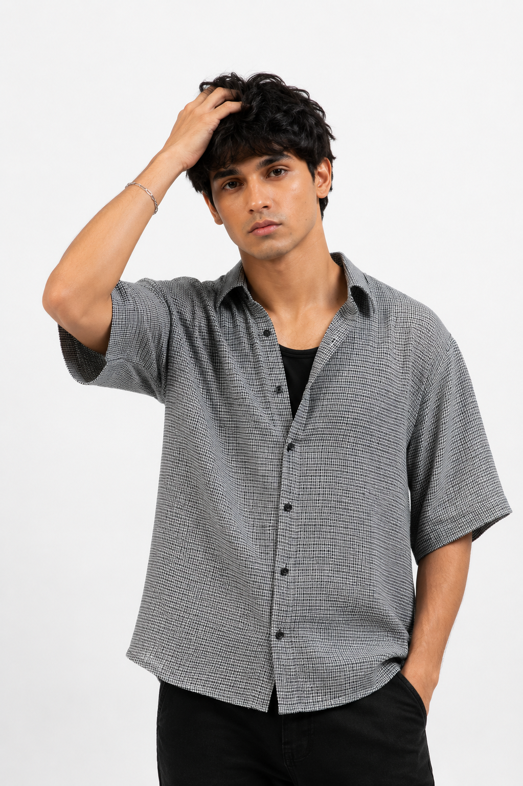 SOLÉA Checkered Cropped Shirt