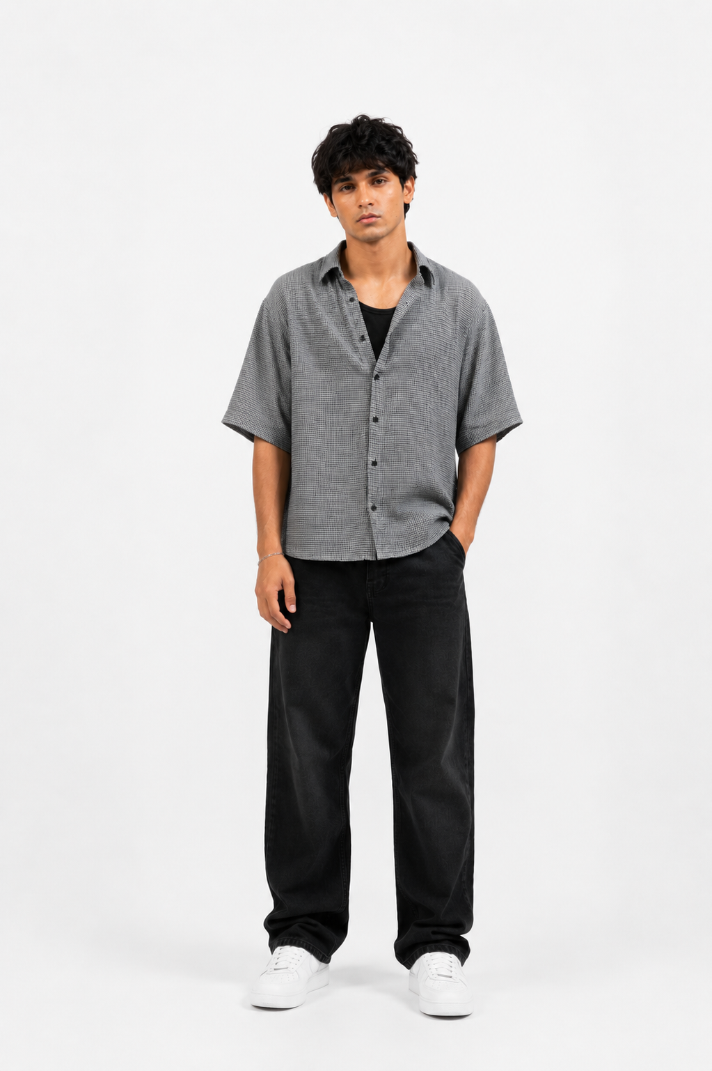 SOLÉA Checkered Cropped Shirt