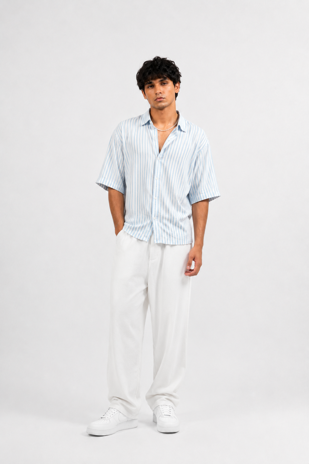 SOLÉA Sea Striped Cropped Shirt - Half Sleeves