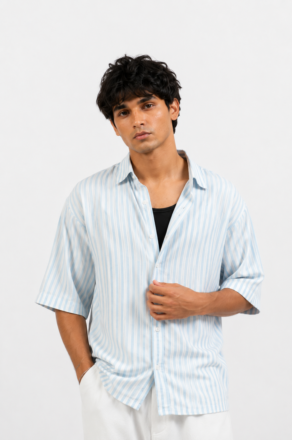 SOLÉA Sea Striped Cropped Shirt - Half Sleeves