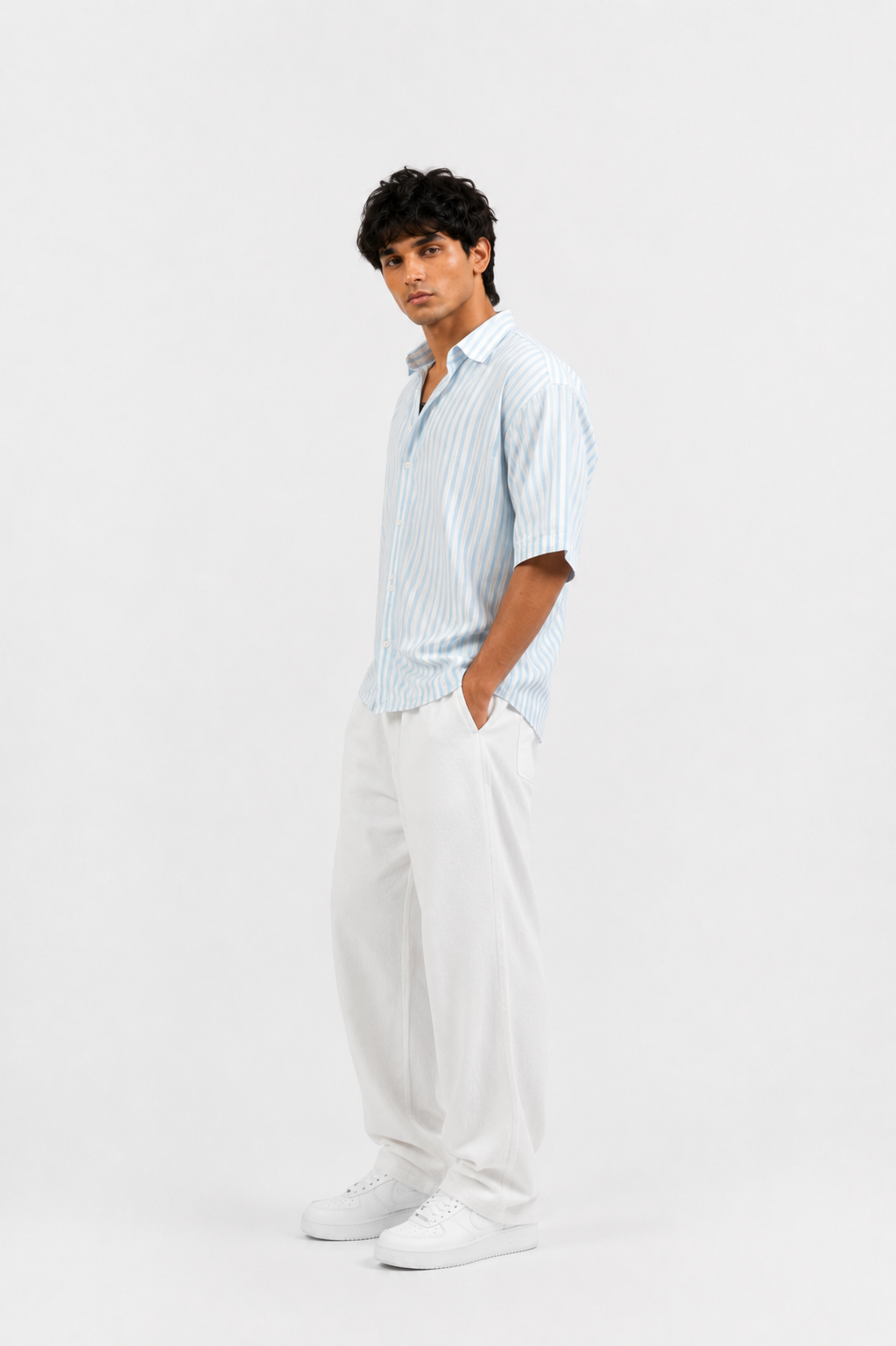 SOLÉA Sea Striped Cropped Shirt - Half Sleeves
