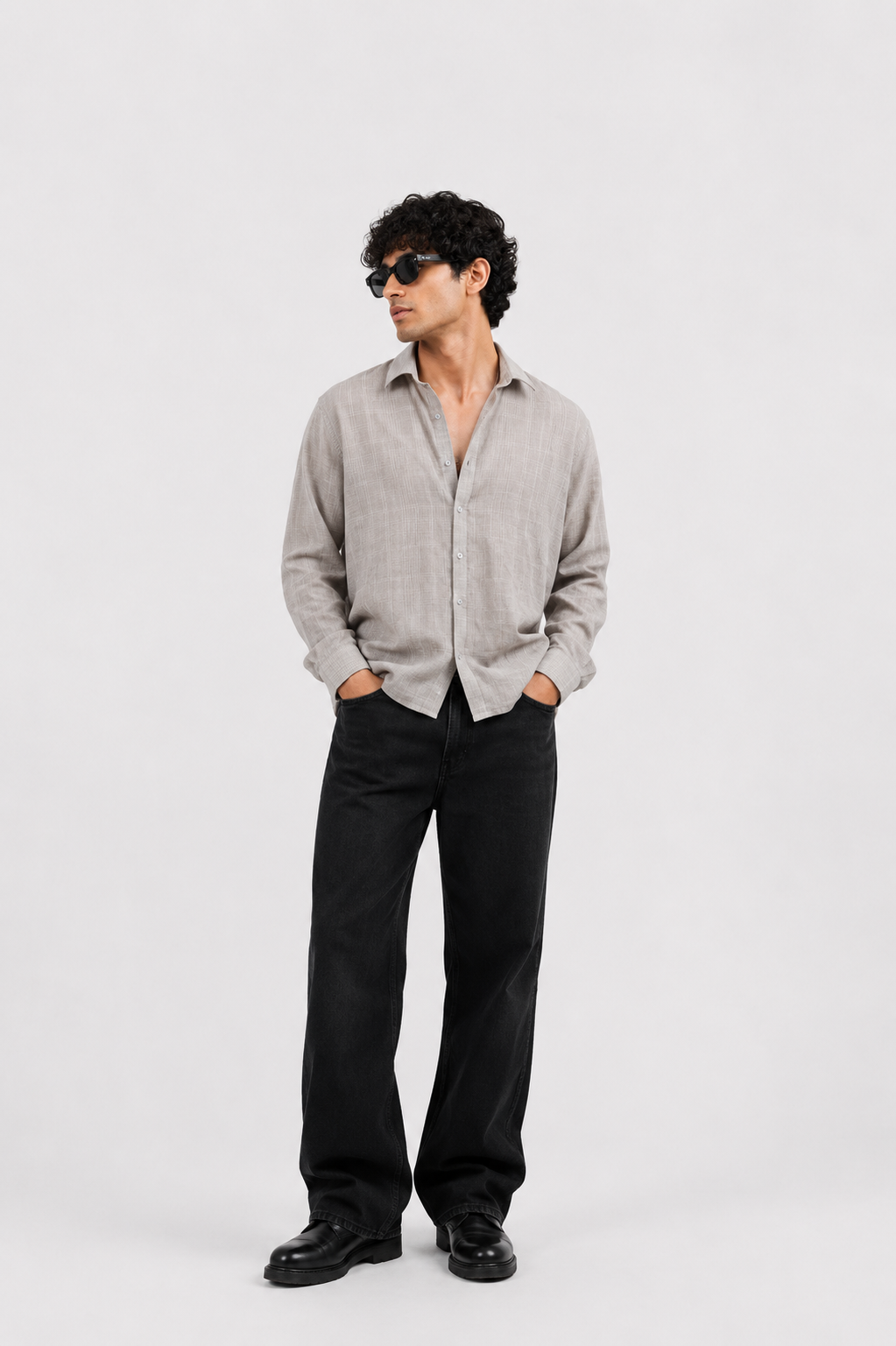 SOLÉA Grey Check Cropped Shirt