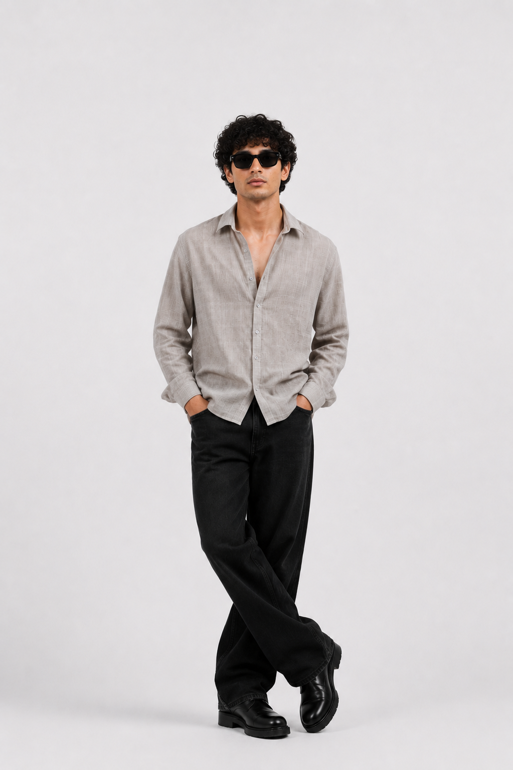 SOLÉA Grey Check Cropped Shirt