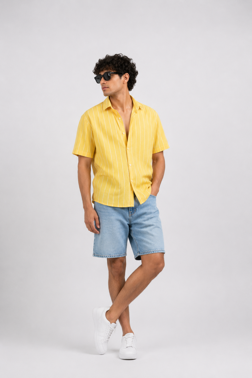 SOLÉA Lemon Striped Cropped Shirt - Half sleeves