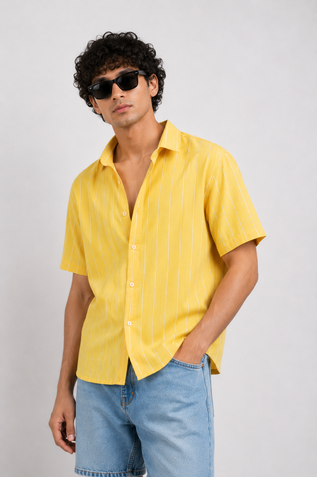 SOLÉA Lemon Striped Cropped Shirt - Half sleeves