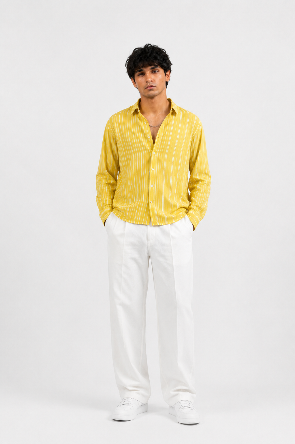 SOLÉA Lemon Striped Cropped Shirt - Full sleeves