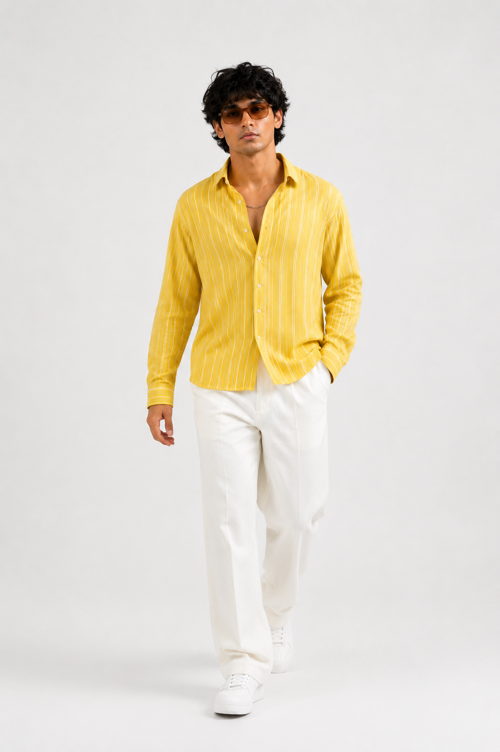 SOLÉA Lemon Striped Cropped Shirt - Full sleeves