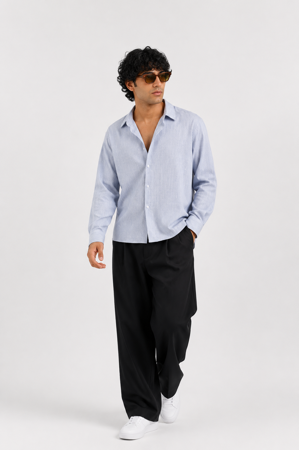SOLÉA Blue Striped Cropped Shirt