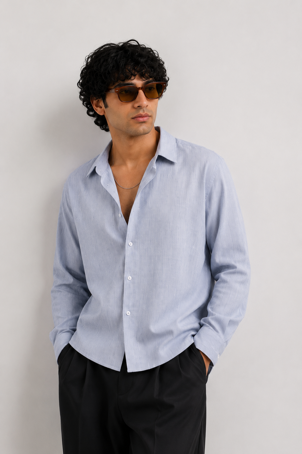 SOLÉA Blue Striped Cropped Shirt
