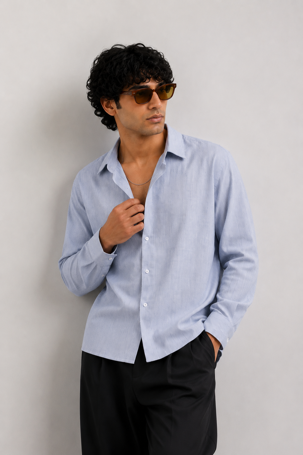 SOLÉA Blue Striped Cropped Shirt