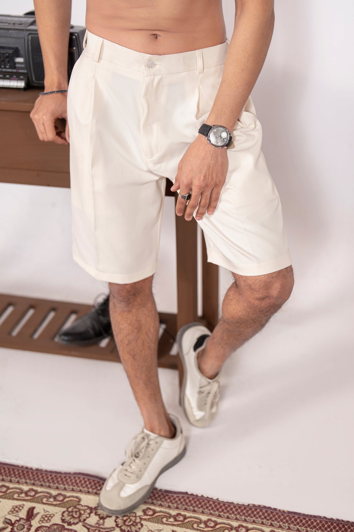 Beige Pleated Shorts
