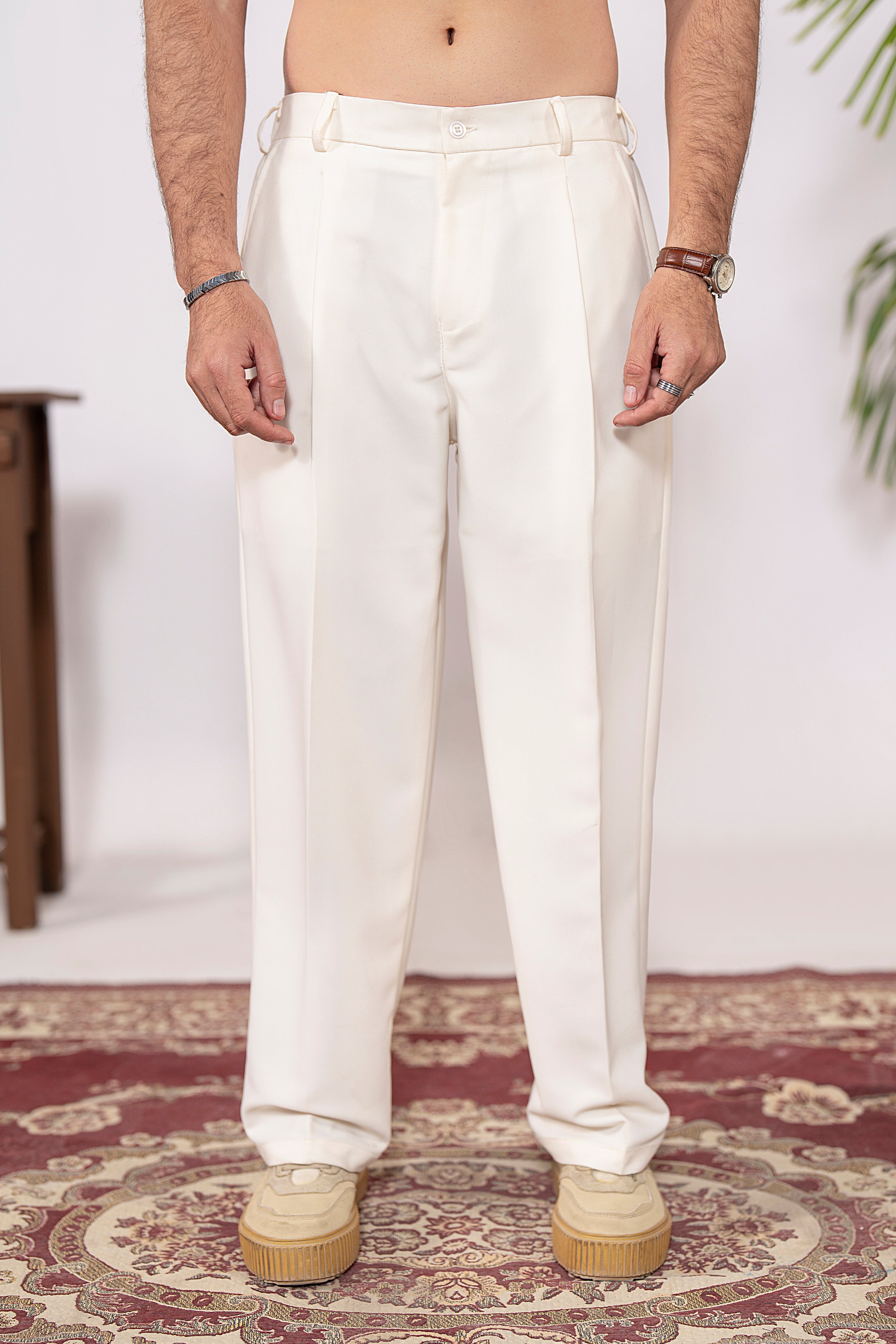 Crema Weave Pleated Pants