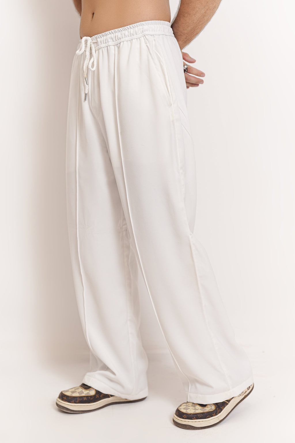 White Pintex Trouser Pants