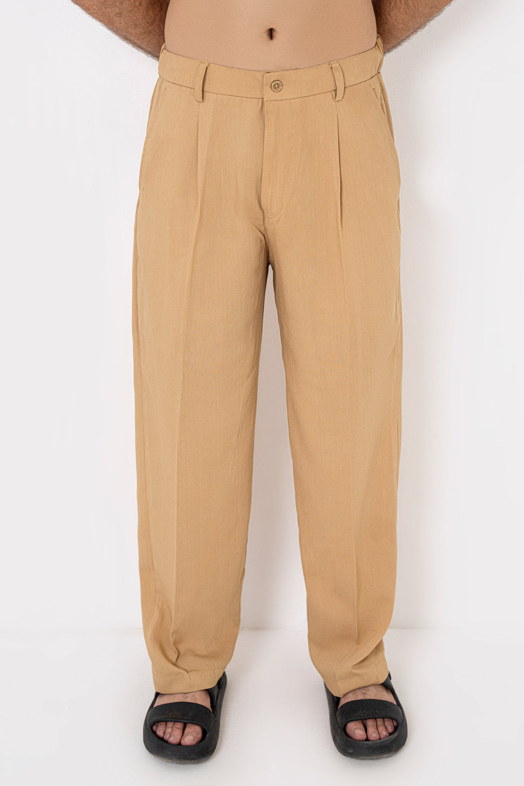 Latte Textured Pleated Pants