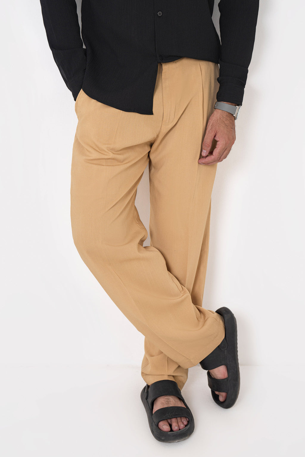 Latte Textured Pleated Pants