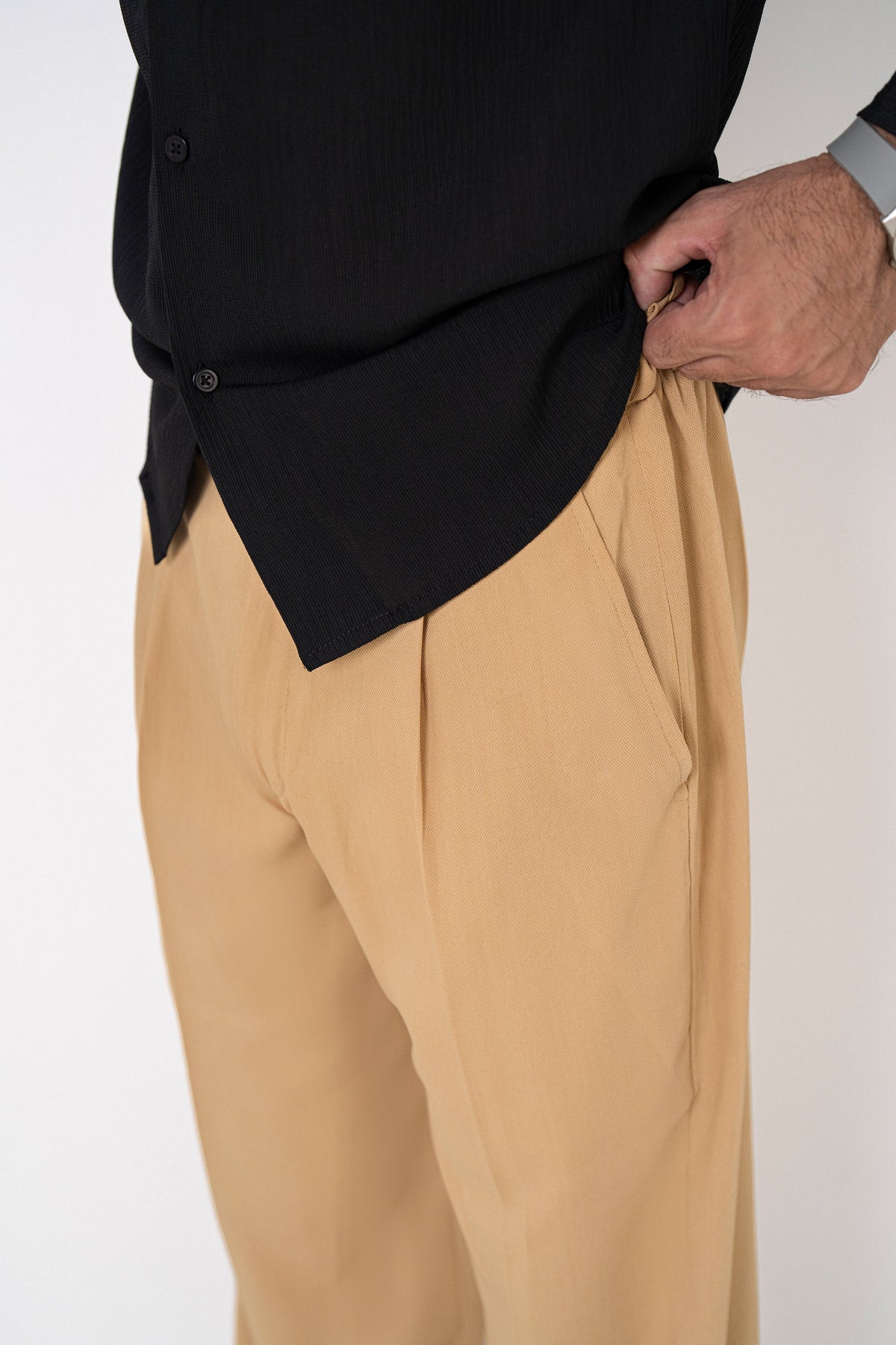 Latte Textured Pleated Pants