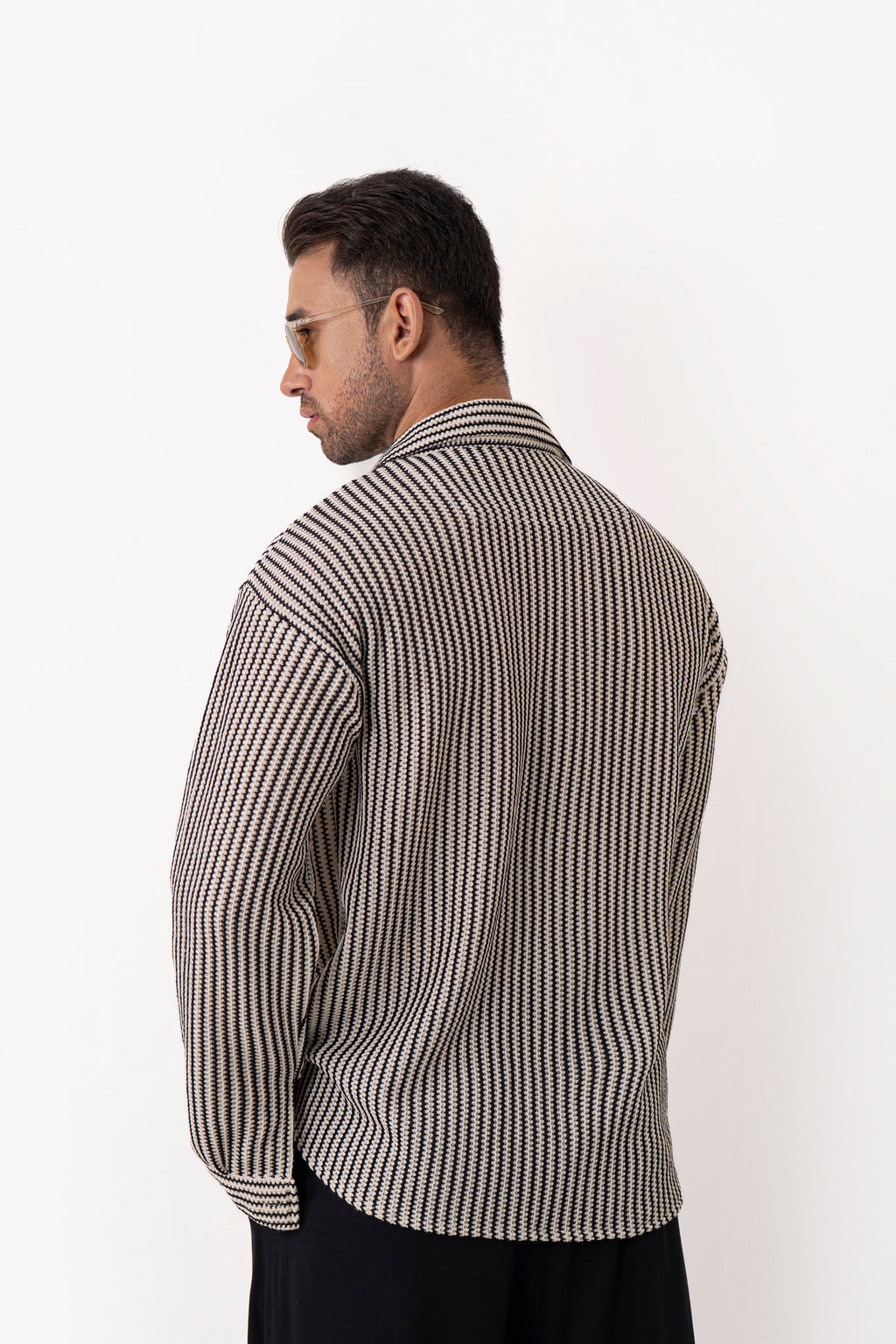 Textured Groove Oversized Crochet Shirt - Full Sleeves
